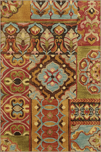 Rugs Modern Halı Çok Renkli Karma Motifli Etnik Figür Desenli Vintage Dekorat...