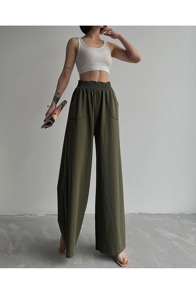 NARKISS Khaki Linen Trousers - High Waist and Wide Leg
