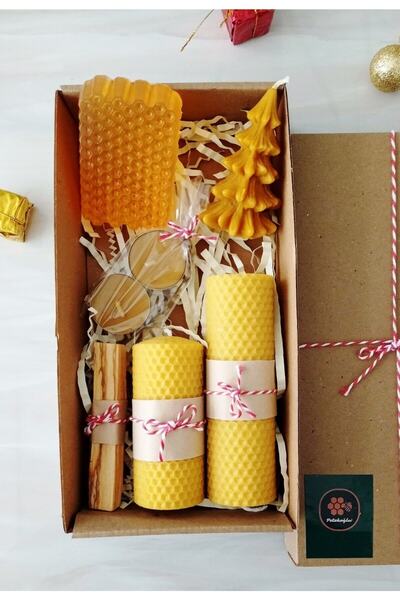 Petekoğlu Doğal Petek Balmuumu Mum Tealight Ballı Sabun Bal Mumu Mum Palo Santo Tütsü Beeswax Candle Set