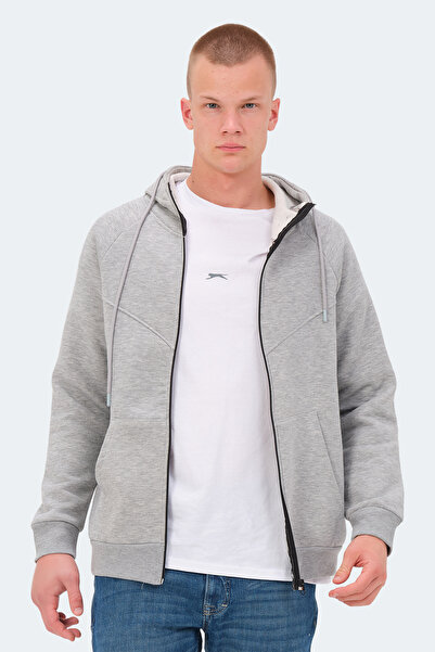 Slazenger KAZUE I Erkek Fermuarlı Kapüşonlu Cepli Koyu Gri Sweatshirt