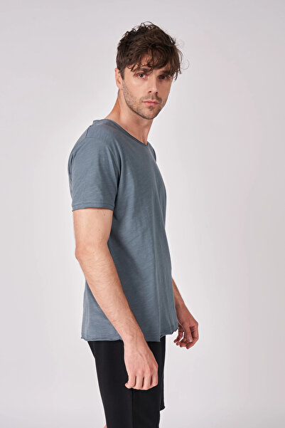 defys Ανδρικό μπλουζάκι με κοντό μανίκι με λαιμόκοψη καγιάκ, κανονική εφαρμογή, βασικό μπλουζάκι βασαλτικό γκρι