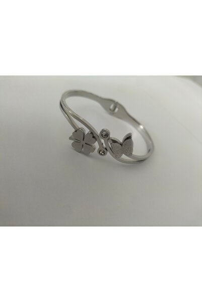 Takı Sesi Clover Butterfly Stone Steel Handcuffs