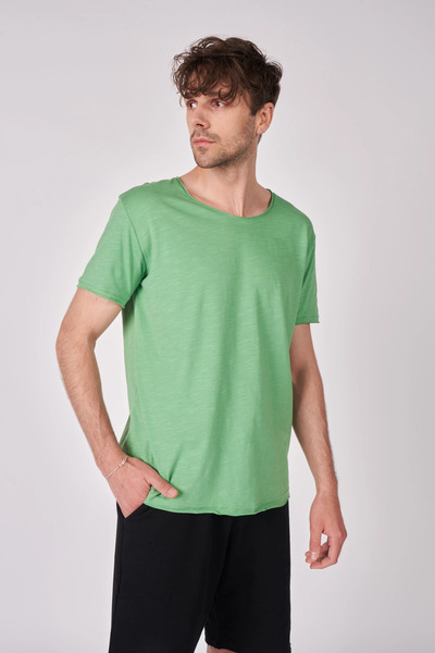 defys Ανδρικό μπλουζάκι με κοντό μανίκι με λαιμόκοψη και κανονική εφαρμογή, βασικό πράσινο