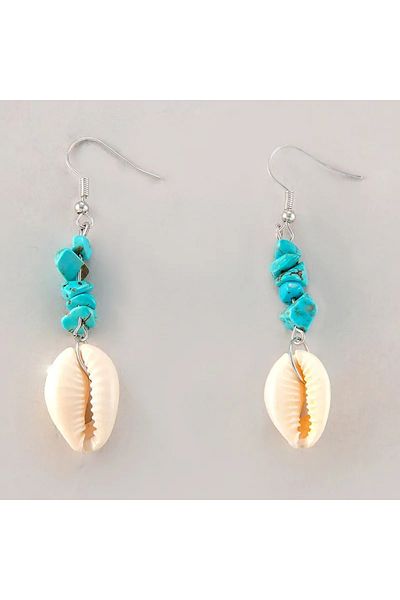İPAR AKSESUAR TURQUOISE CURLY STONE EARRING WITH SEA SHELL