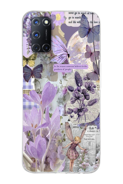 Magic Ring Oppo A52/A72/A92 Uyumlu Lavanta Tasarımlı Şeffaf Telefon Kılıfı