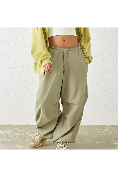 september island Khaki Green Y2k Baggy Tech Balloon Parachute Trousers