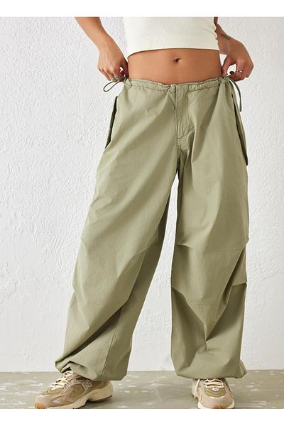 september island Khaki Green Y2k Baggy Tech Balloon Parachute Trousers