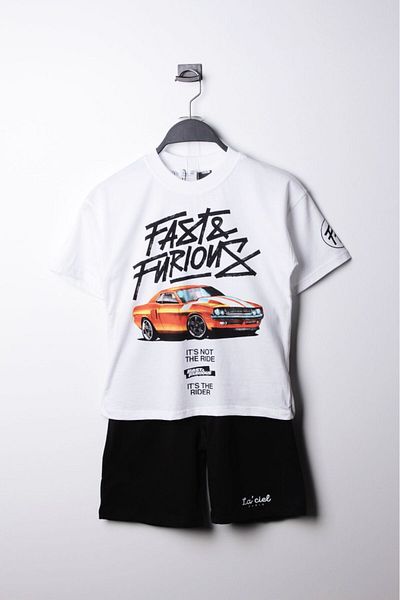 Pink Hippo Kids Set de tricou de sus și de jos pentru copii, cu imprimeu Fast & Furious