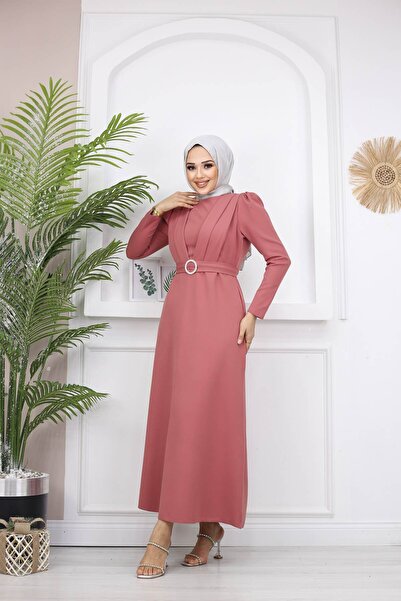 marwella Kelebek Krep Elbise - Gül Kurusu