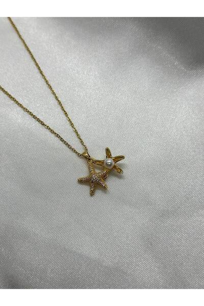 lysiaaccessory سلسال نجمة البحر الفولاذية القابلة للفتح بأحجار الزركون واللؤل...