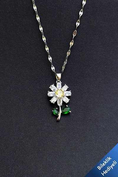 The Collection Silver Zircon Stone Daisy Model Stainless Steel Necklace