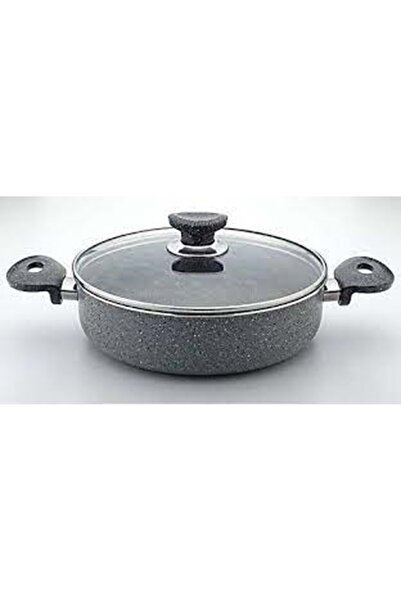 ARSELON Granit Cam Kapaklı Basık Tencere 30 Cm