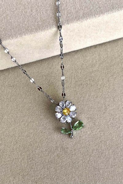The Collection Silver Zircon Stone Daisy Model Stainless Steel Necklace