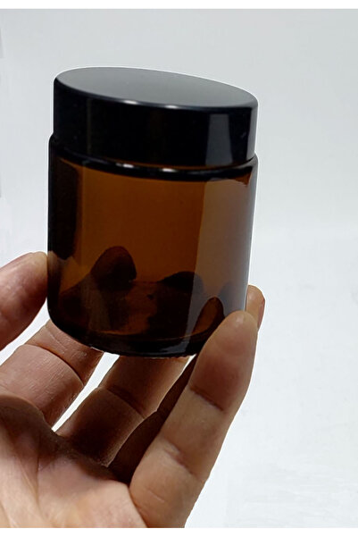 wellLine Amber 2-Piece 100ml Empty Jar, Glass with Black Lid Suitable for Cre...