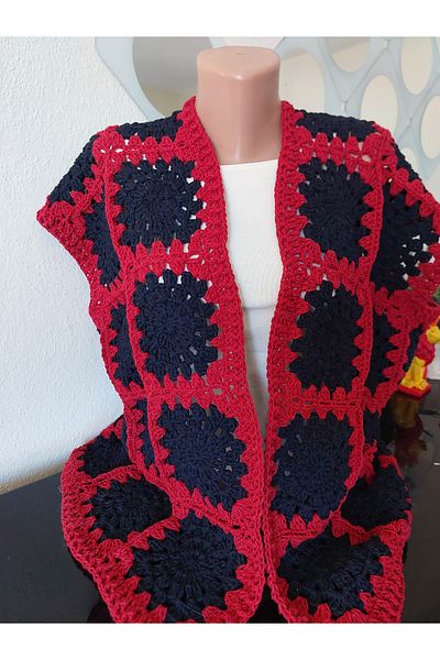 lupi Granny Square Patterned Large Size Vest