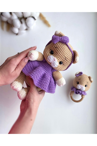 ev atölyem Amigurumi kedi mor