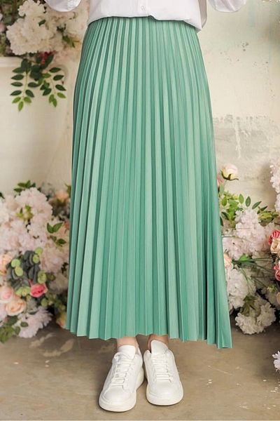 BYR Fustă Byrkrg Parlak Krep Mint - Design cu elastic ascuns, plisat Byrnew