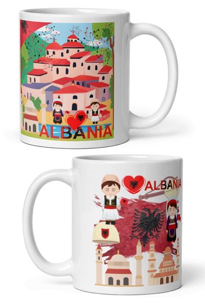 Dünyadan Hediyeler Albania Travel Souvenir - Albania Mug Cup 2 Pieces Mug