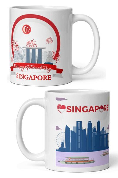 Dünyadan Hediyeler 2 Pieces of Singapore Mug - Travel Souvenir Singapore Mug