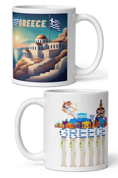 Dünyadan Hediyeler 2 Pieces of Travel Souvenir - Greece Mug Cup Greece Mug