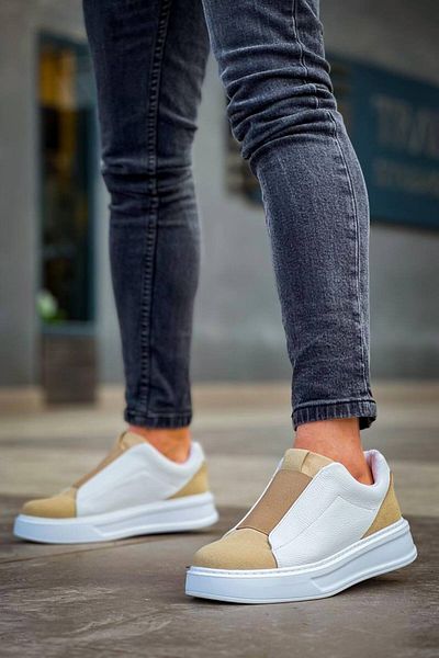 BZ Moda B-007 BT Χωρίς κορδόνια Χοντρή ελαστική Ορθοπεδική Σόλα Suede Ανδρικά Αθλητικά Παπούτσια Λευκό/Μπεζ