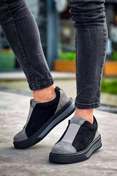 BZ Moda B-007 ST Laceless Thick Elastic Orthopedic Sole Suede Men's Sneakers Black/Grey