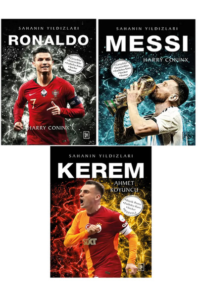 Dokuz Yayınları Sahanın Yıldızları KEREM AKTÜRKOĞLU - RONALDO - MESSİ (Poster Sticker Futbolcu Kartı HEDİYE) 3 KİTAP