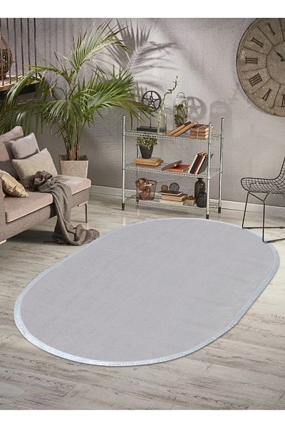 AKSU OVAL COMFORT FLAT FRINGED PLUSH RUG