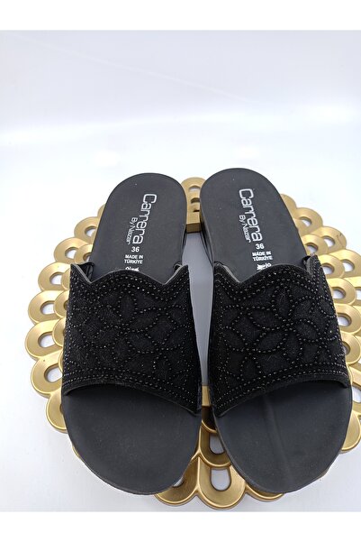 Alfa Чорні камінці, деталі, легкі та зручні капці для молодих мам - на підкладці, що піднімають п'ятку, для щоденного носіння