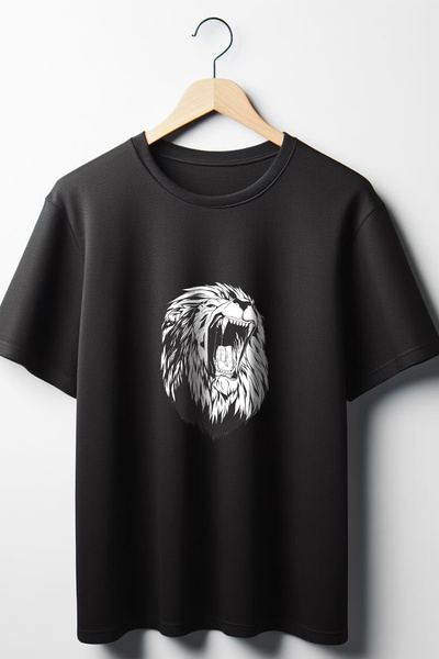 Vordevia Μαύρο μπλουζάκι με στάμπα Lion Oversize Wide Fit Unisex Crew Neck