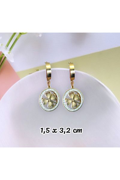 Dodemert Home Gold Colored Steel Zircon Stone Clover Earrings