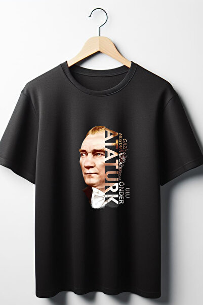 Vordevia Ataturk Štampano Oversize kroj široka unisex majica okrugla kragna crna