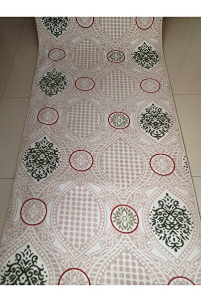 Aslan Home Krem Damla Desen Yıkanabilir Kaymaz Taban Dört Mevsimlik Salon Ban...