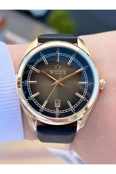 Wesse Leather Cord Calendar 5 Atm Water Resistant Men's Wristwatch EWWG208901