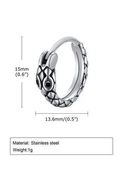 Jaida Moda Unisex Gray Snake Model Gothic Vintage Steel Hoop Earrings
