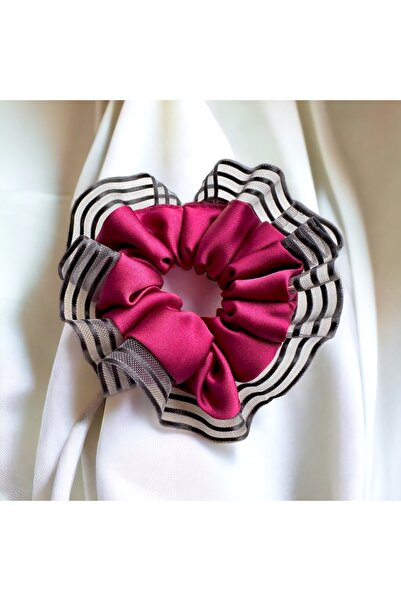 alsaccessories Scrunchie de damă, culoare burgundă, cu margini negre, cu deta...