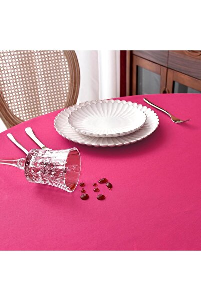 Zeren Home Liquid Resistant Round Care Free Linen Tablecloth Fuchsia