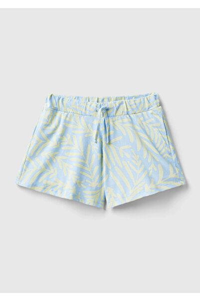 United Colors of Benetton Kız Çocuk Mavi-Sarı Tamamı Desenli Beli Büzgülü Gen...