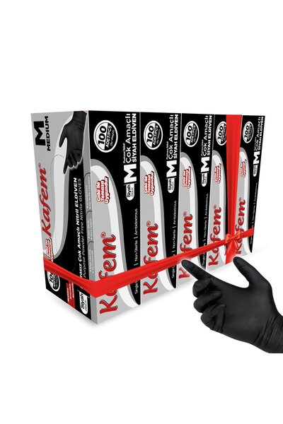 KAFEM Çok Amaçlı Siyah Nitril Eldiven (M) 100 Lü X 5 Paket