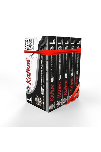 KAFEM Siyah Nitril Eldiven Pudrasız Ekstra Kalın (L) 50 Li X 5 Paket