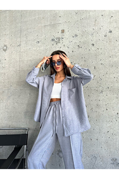 LECTUEL طقم قميص كتان كبير الحجم للسيدات باللون البيج