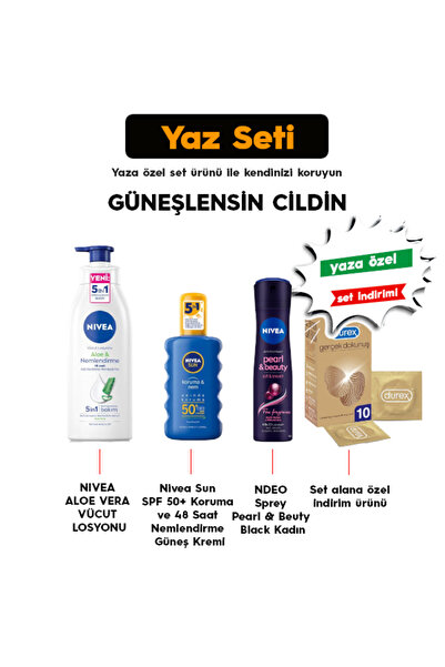 Nivea Baby Güneş Kremi Seti, Aloe Vera Vücut Losyonu, NDEO Sprey Pearl & Beut...