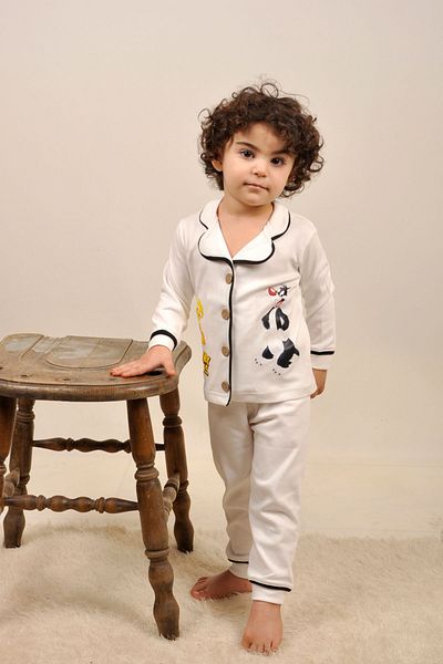 Peki 5 Children's Cotton Chick Cat Pajamas Set - Jacket Collar, Dressing Gown and Nightgown Gift 15208