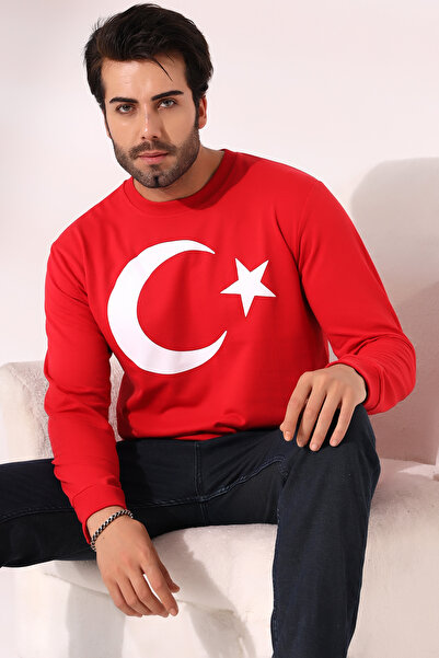 Endies Turkish Flag Printed Crew Neck Sweatshirt 19156 Red