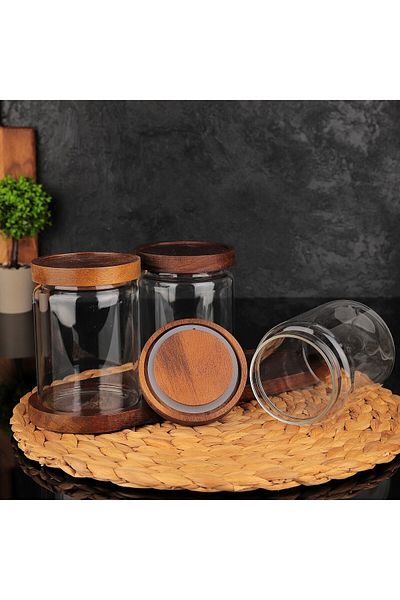 MİEN Mien 3-Piece Vacuum Acacia Glass Spice Rack