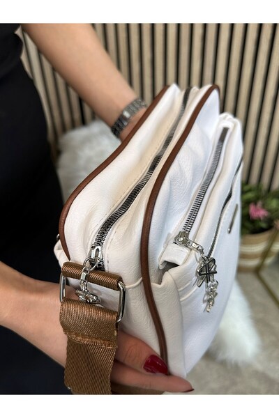 İmerShoes White Women's Shoulder Bag - Zip-Up, Adjustable Cross Strap, Three ...