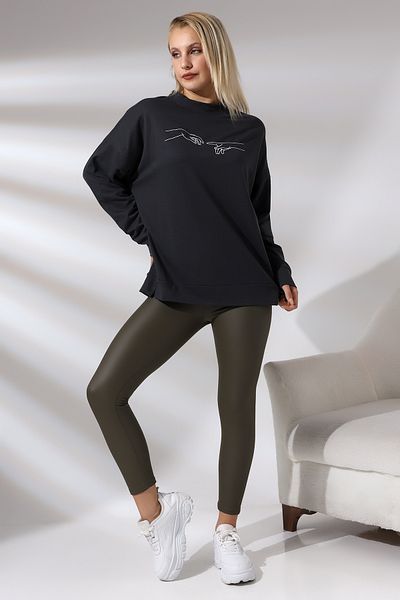 Ladies Hanorac lung cu fantă brodat 21173 afumat