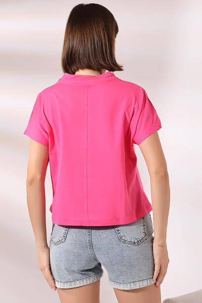 Endies Stand Collar Cotton T-shirt 19588 LIGHT Fuchsia