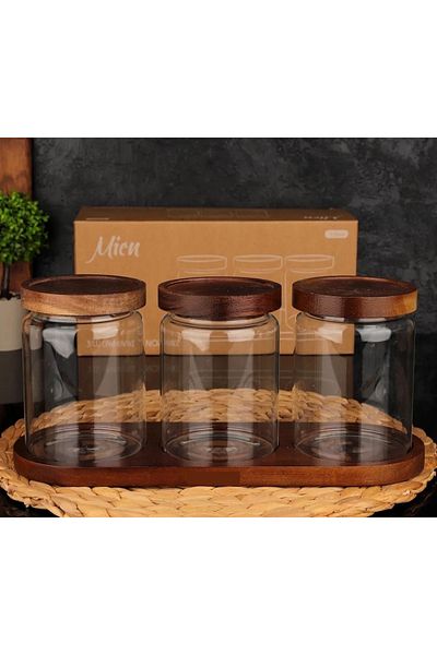 MİEN Mien 3-Piece Vacuum Acacia Glass Spice Rack