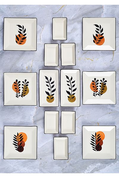 ŞURA MUTFAK LeafArt Breakfast Set 14 Pieces 6-Person Hand Decor